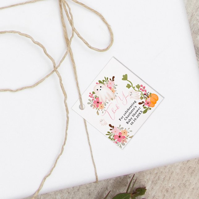 Cute floral ghost pumpkin little boo baby shower geschenkanhänger (Cute floral ghost pumpkin little boo baby shower favor tags)