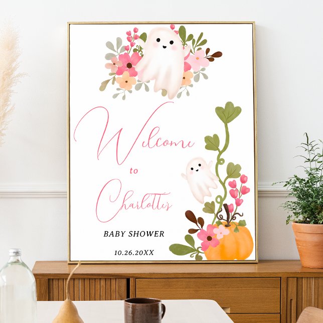 Cute floral ghost pumpkin welcome baby shower poster (Cute floral ghost pumpkin welcome baby shower poster)