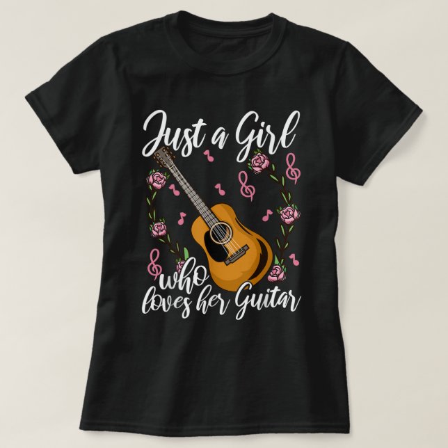 Cute Floral Guitar Girl Design T-Shirt (Design vorne)