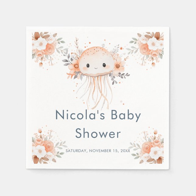 Cute Floral Jellyfish Baby Shower Serviette (Vorderseite)
