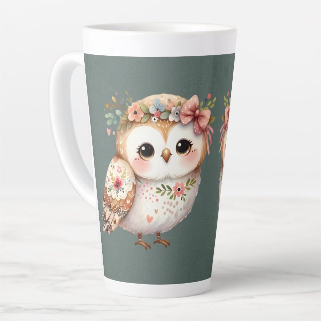 Cute Floral Owl with Bow Milchtasse (Linke Ecke)
