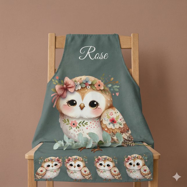 Cute Floral Owl with Bow Schürze (Cute Floral Owl with Bow Apron Draped Over Chair)