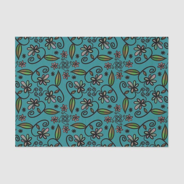 Cute Floral Pattern Teal Seidenpapier (Vorderseite)