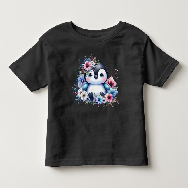 Cute Floral Penguin Pastel Illustration T-Shirt (Vorderseite)