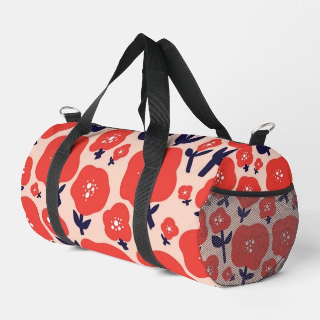Cute Floral Seamless Pattern – Red Spring Flowers  Duffle Bag (Rechte Ecke)
