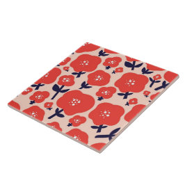 Cute Floral Seamless Pattern – Red Spring Flowers Fliese