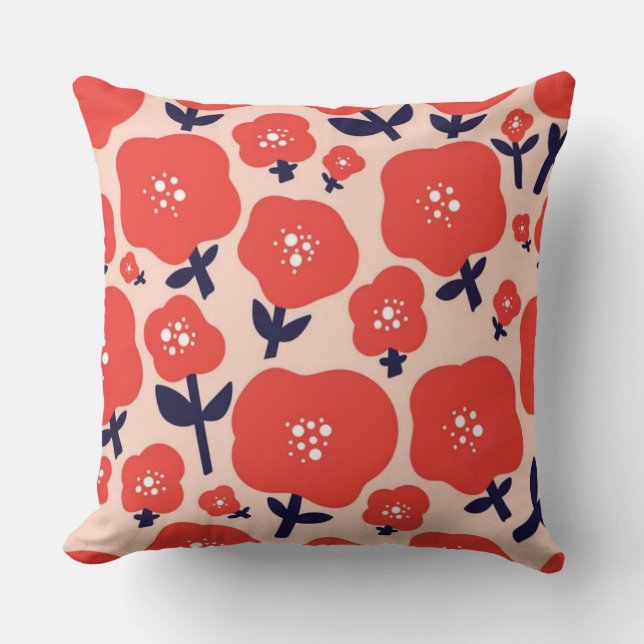 Cute Floral Seamless Pattern – Red Spring Flowers  Kissen (Vorderseite)