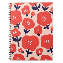 Cute Floral Seamless Pattern – Red Spring Flowers Notizblock