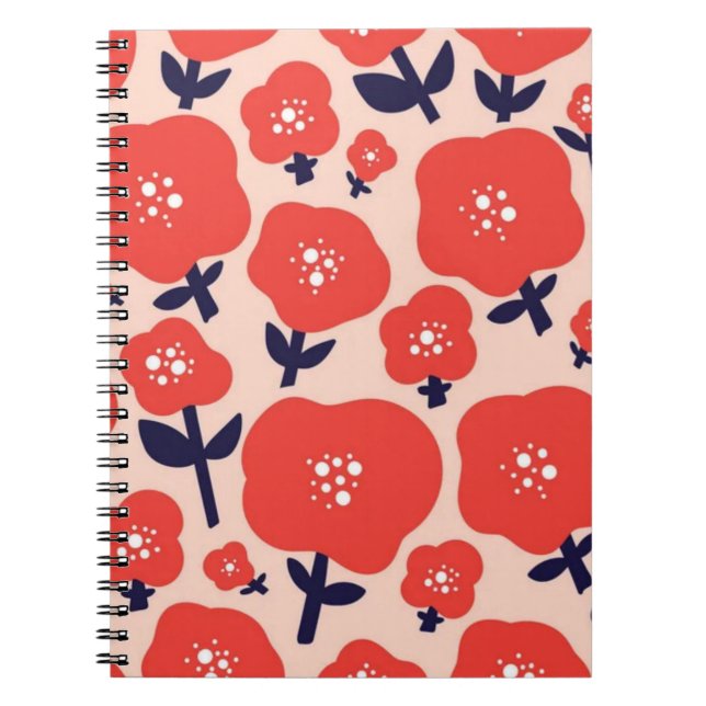 Cute Floral Seamless Pattern – Red Spring Flowers  Notizblock (Vorderseite)