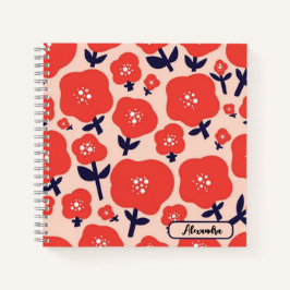 Cute Floral Seamless Pattern – Red Spring Flowers Notizbuch