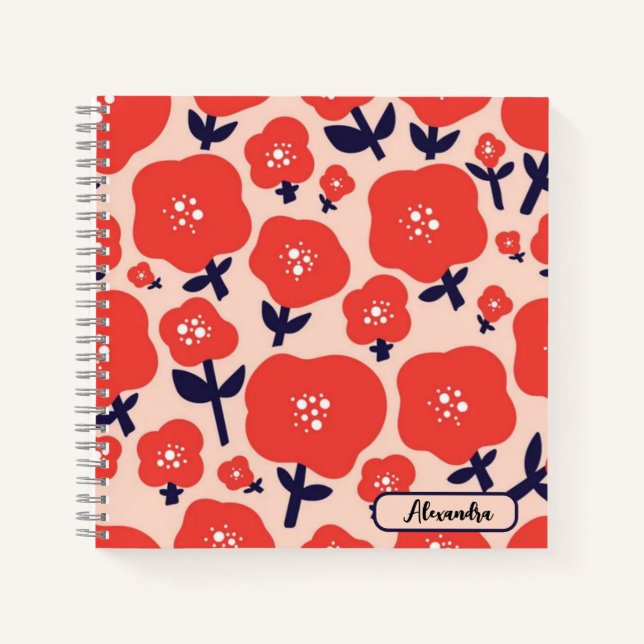 Cute Floral Seamless Pattern – Red Spring Flowers  Notizbuch (Vorderseite)
