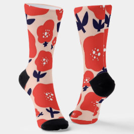 Cute Floral Seamless Pattern – Red Spring Flowers Socken