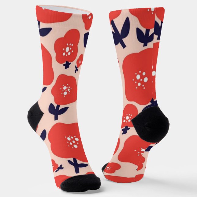 Cute Floral Seamless Pattern – Red Spring Flowers  Socken (Gewinkelt)