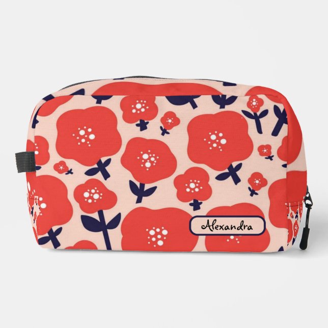 Cute Floral Seamless Pattern – Red Spring Flowers  Waschbeutel (Vorderseite)