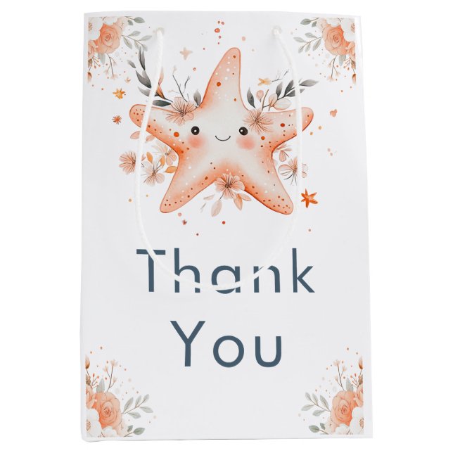 Cute Floral Starfish Baby Shower Mittlere Geschenktüte (Vorderseite)