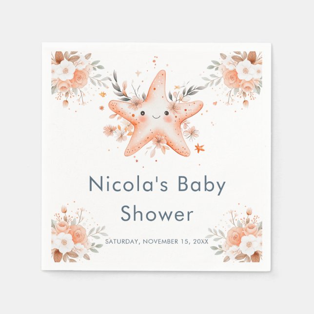 Cute Floral Starfish Baby Shower Serviette (Vorderseite)