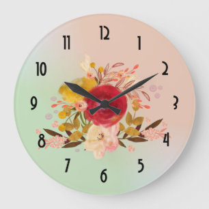 Cute Floral Watercolor Bouquet Große Wanduhr