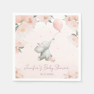 Cute Floral Watercolor Elephant with Balloon Serviette