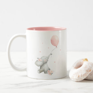 Cute Floral Watercolor Elephant with Balloon Zweifarbige Tasse