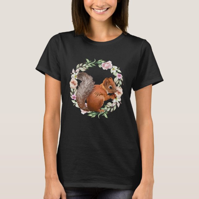 Cute Flower Circle And Squirrel  Animal & Nature T-Shirt (Vorderseite)