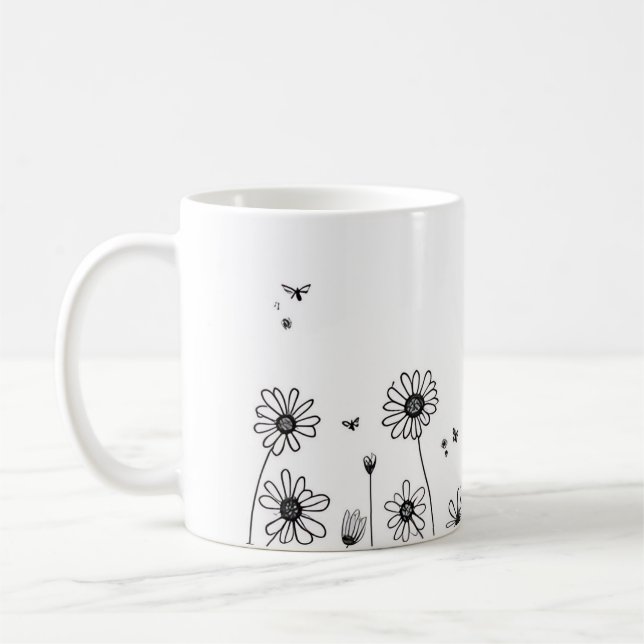 Cute Flower Mug – Black and White Wildflower Desig Kaffeetasse (Links)