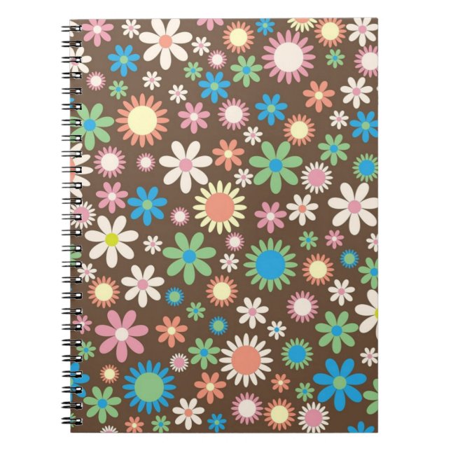Cute Flower Power Pattern Brown Notizblock (Vorderseite)