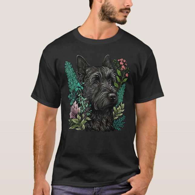Cute Flower Scottie summer Floral Scottish Terrier T-Shirt (Vorderseite)