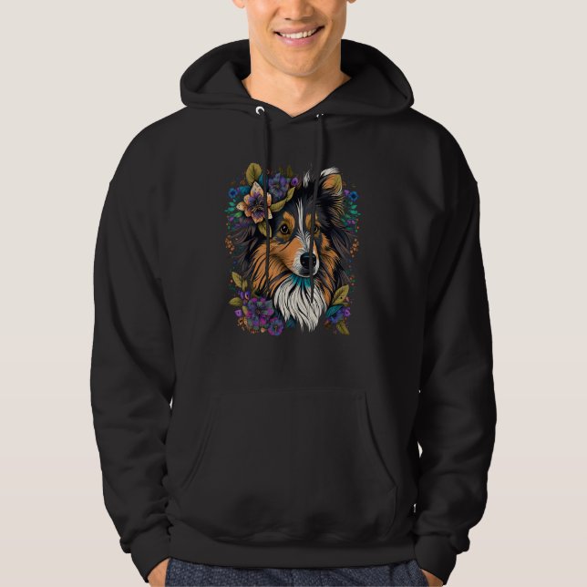 Cute Flower Sheltie summer Floral Shetland Sheepdo Hoodie (Vorderseite)