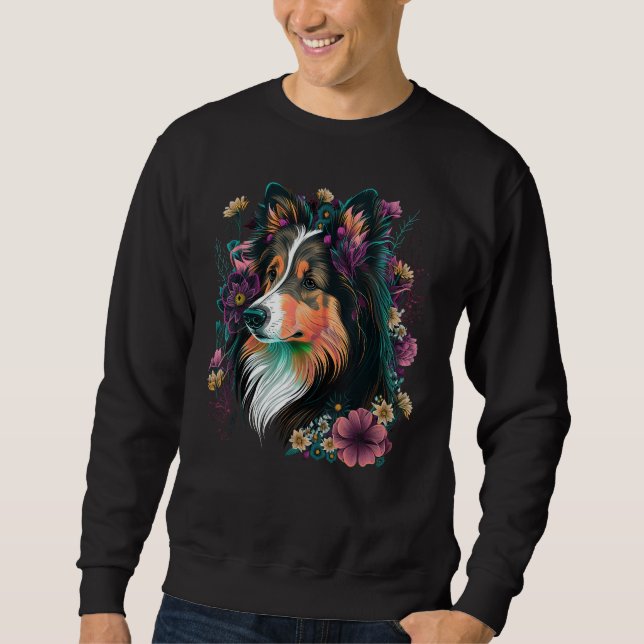 Cute Flower Sheltie summer Floral Shetland Sheepdo Sweatshirt (Vorderseite)