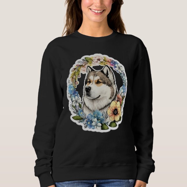 Cute Flower summer Floral Alaskan Malamute 1 Sweatshirt (Vorderseite)