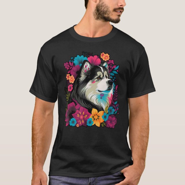 Cute Flower summer Floral Alaskan Malamute T-Shirt (Vorderseite)