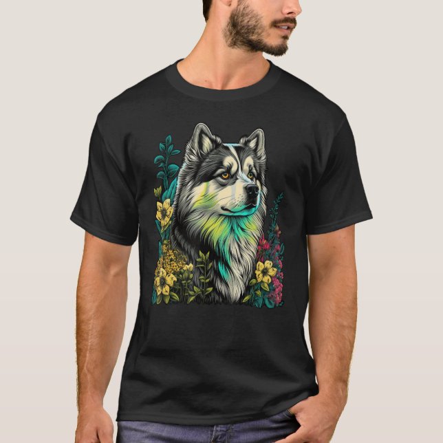 Cute Flower summer Floral Alaskan Malamute T-Shirt (Vorderseite)