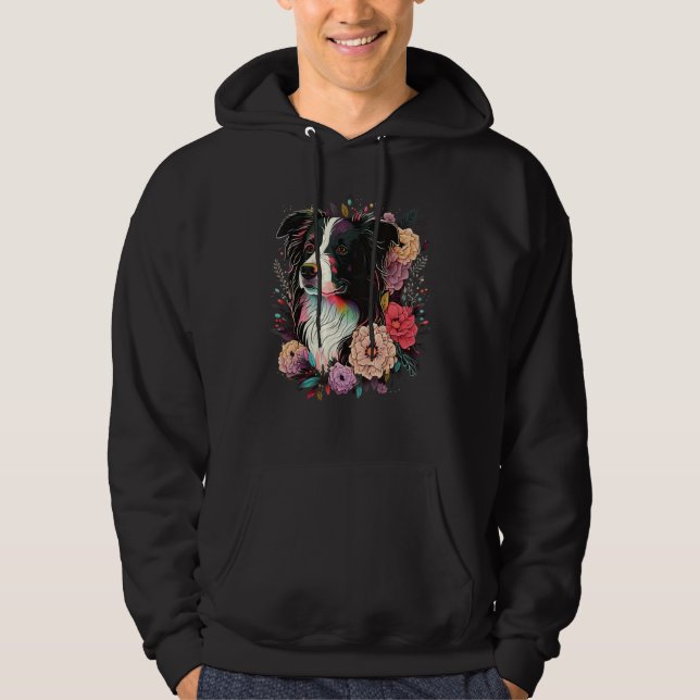 Cute Flower summer Floral Border Collie 4 Hoodie (Vorderseite)