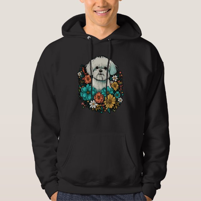 Cute Flower summer Floral Maltese dog Hoodie (Vorderseite)