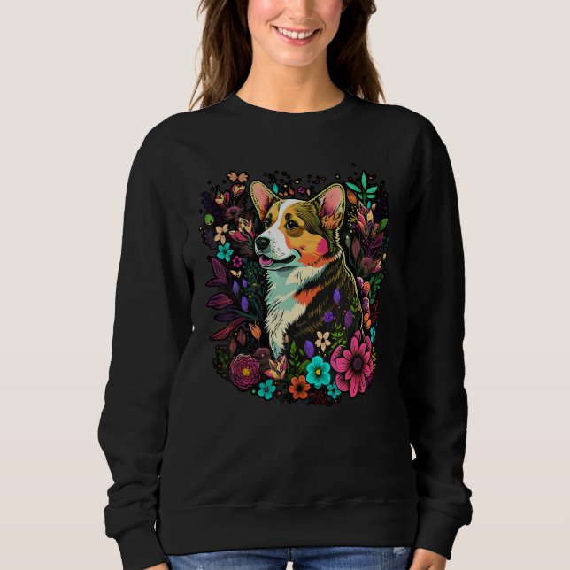 Cute Flower summer Floral Welsh Corgi 6 Sweatshirt (Vorderseite)