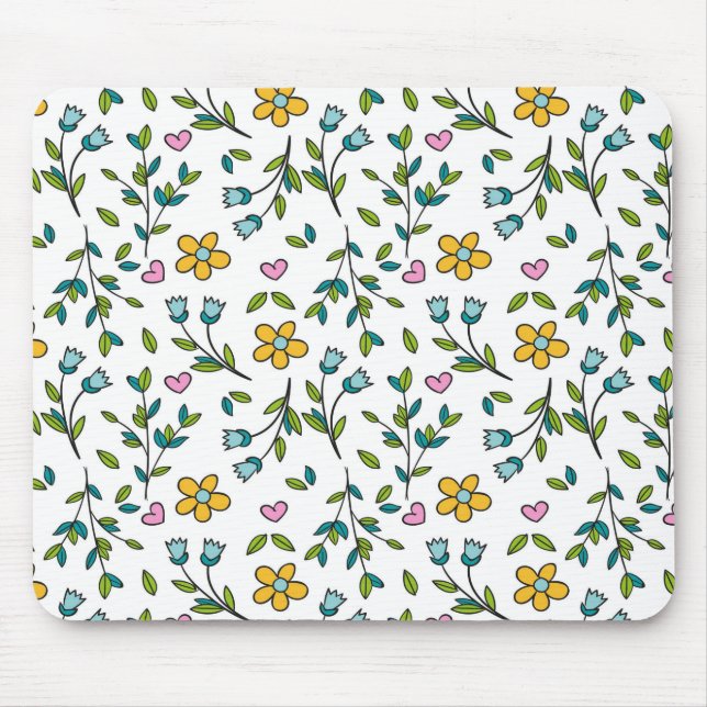 Cute Flowers and Hearts Light Pattern Mousepad (Vorne)