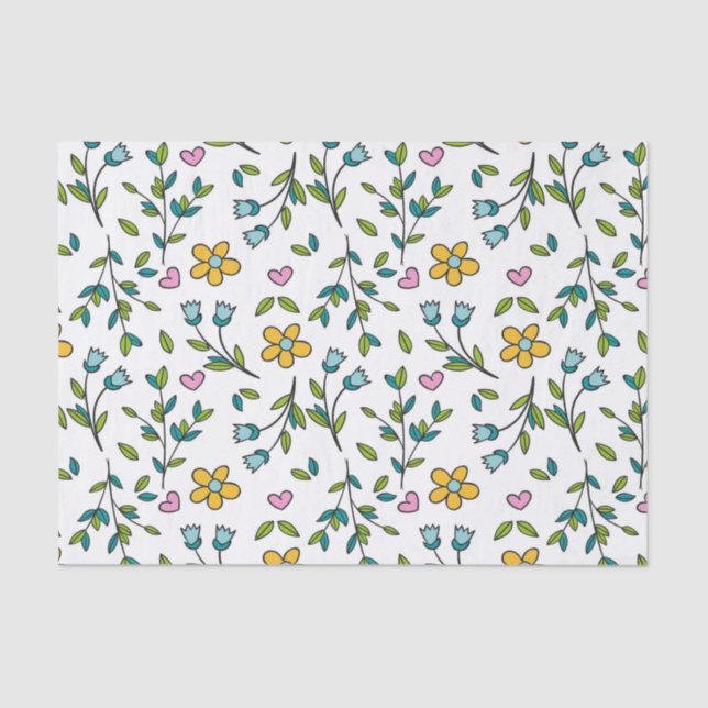 Cute Flowers and Hearts Light Pattern Seidenpapier (Vorderseite)