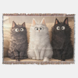 Cute Fluffy Cartoon Cats Gray White & Black  Decke