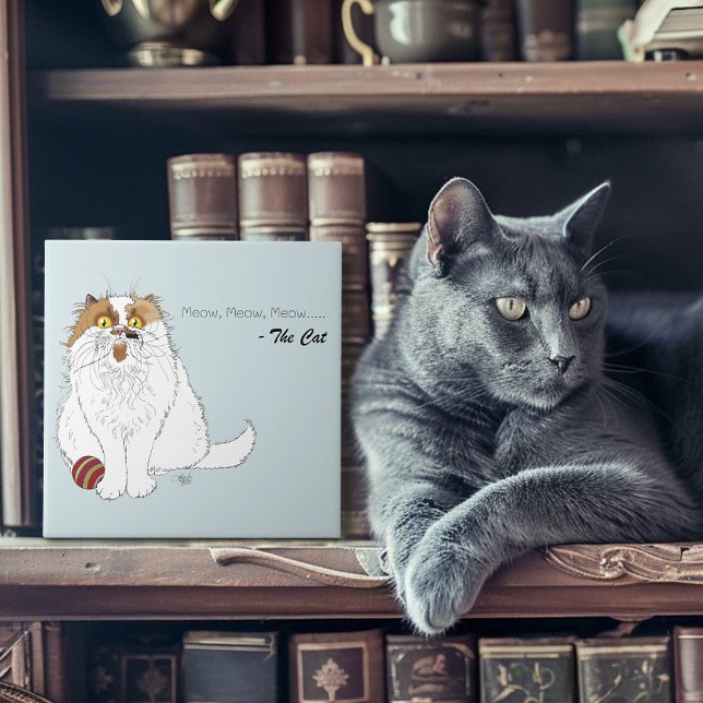 Cute Fluffy Persian Cat Funny Meow Blue Fliese (Von Creator hochgeladen)