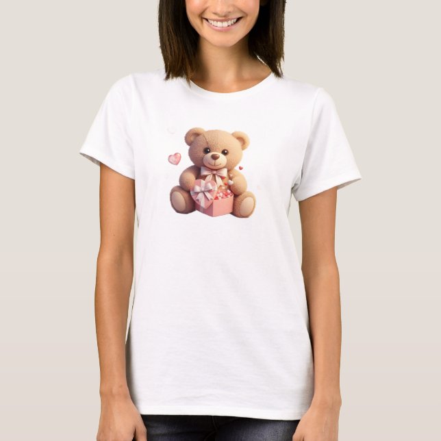 Cute Fluffy Teddy Bear with Heart  Valentine T-Shirt (Vorderseite)