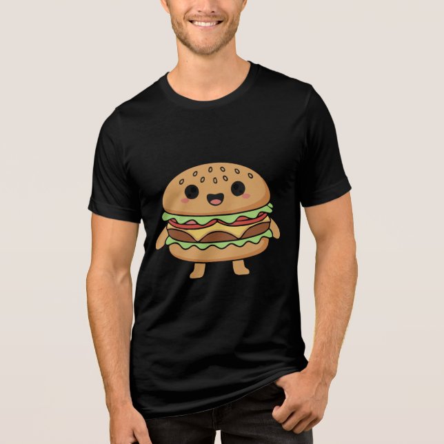 Cute food character illustration (smiling burger), Tri-Blend shirt (Vorderseite)
