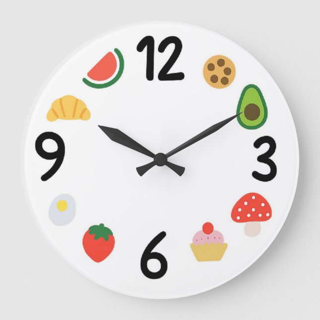 Cute Food Clock Face – Kawaii Numbers Große Wanduhr (Vorderseite)