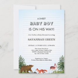 Cute Forest Animals Baby Boy Shower Design Einladung