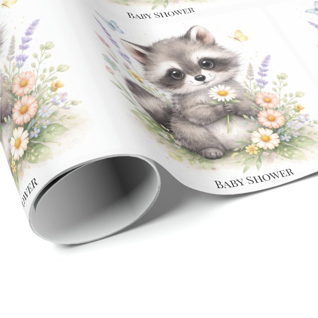 Cute Forest Baby Raccoon Baby Shower Geschenkpapier (Rolleneckpunkt)