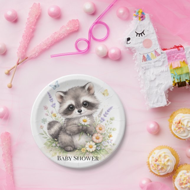 Cute Forest Baby Raccoon Baby Shower  Pappteller (Party)