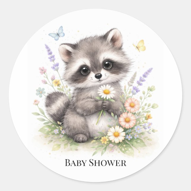 Cute Forest Baby Raccoon Baby Shower  Runder Aufkleber (Vorderseite)