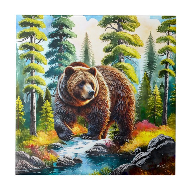 Cute Forest brown bear Fliese (Vorderseite)