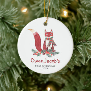 Cute Forest Fox Personalized Baby's 1st Christmas Keramik Ornament