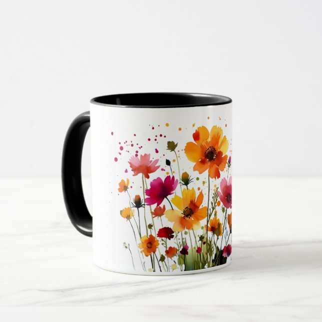 Cute forest wildlife and spring flowers coffee mug tasse (Vorderseite Links)