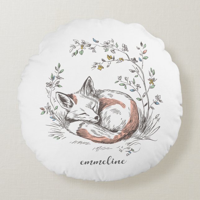 Cute Forest Woodland Fox Kids Personalized Rundes Kissen (Vorderseite)